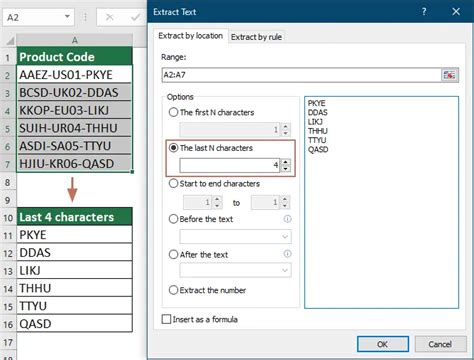 excel extract last 4 characters